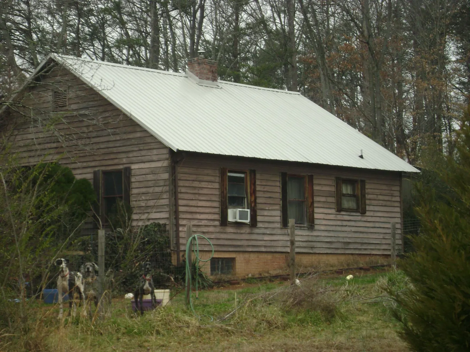 White metal roof on an old wood sided farmhouse, from a Metal Roof Installation job in Cerro Gordo